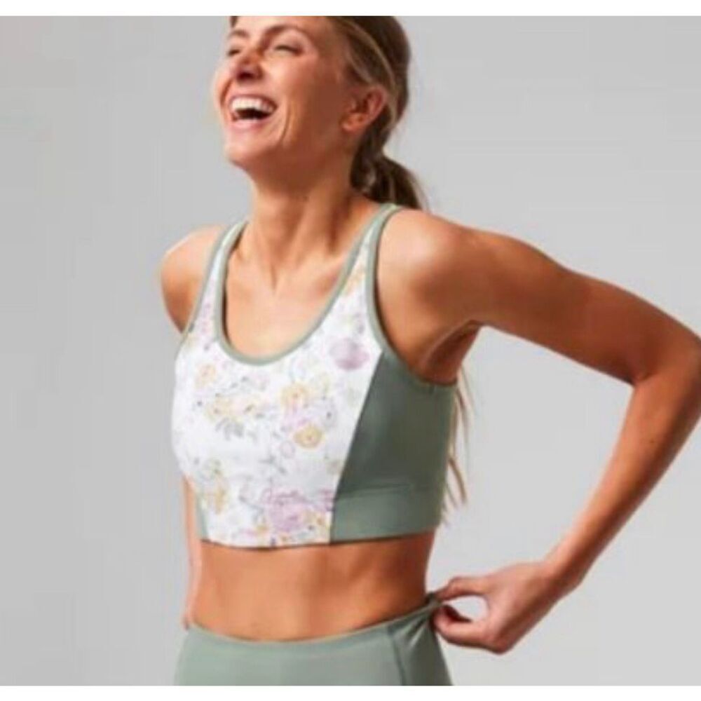 Tuckernuck Sport Meadow Green Chintz Sports Bra Sage Green Floral Pattern Size S